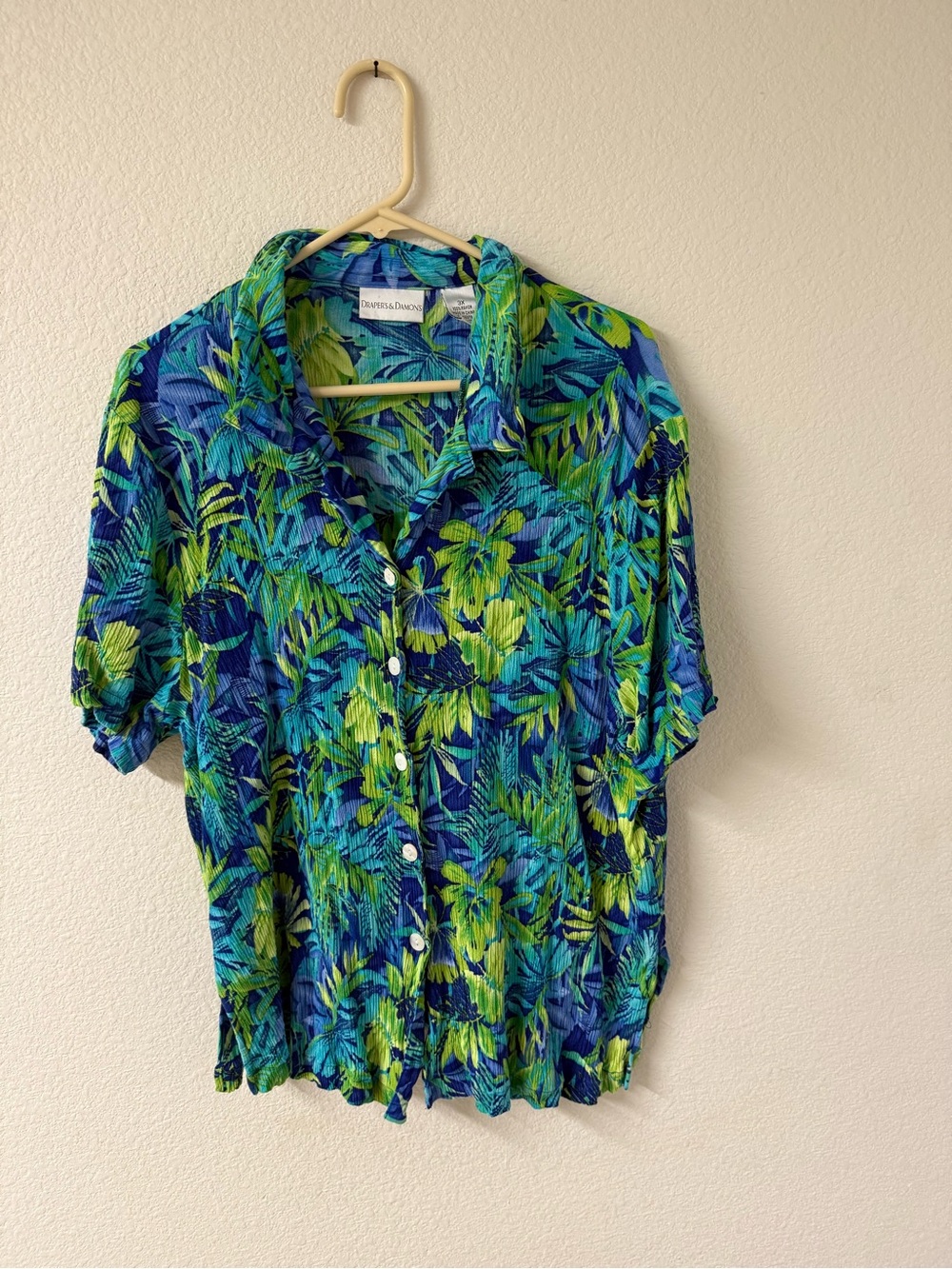 Draper's & Damon's Women's 3X Blue Green Print Blouse